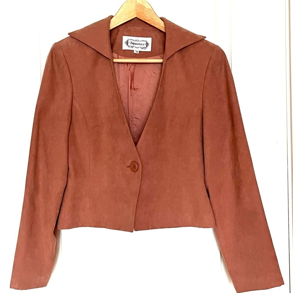 Aquamax Vintage Pink Cropped Blazer Suede-Like Barbiecore Y2K‎ Pastel Academia